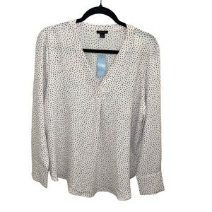Ann Taylor Black and White V Neck Printed Top Size Large Petite NWT